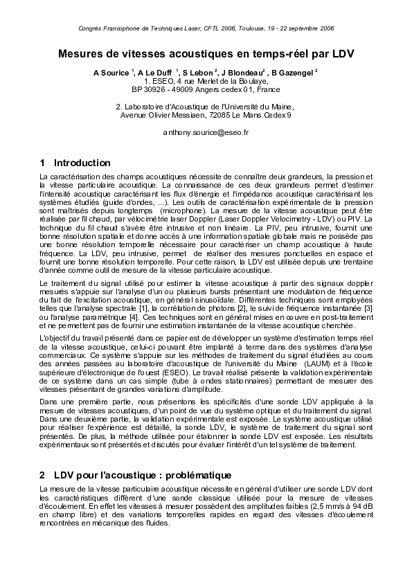 (PDF) Mesures de vitesses acoustiques en tempsréel par LDV Anthony