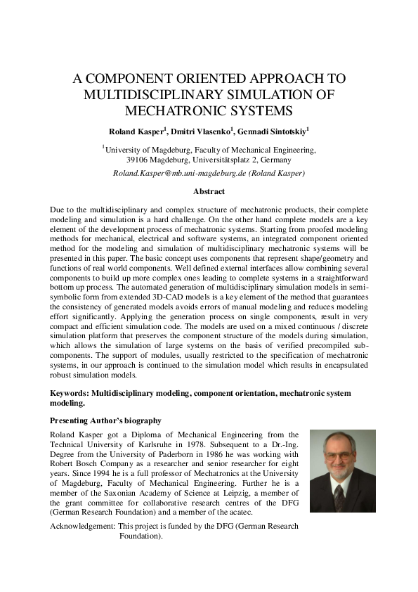 (PDF) A component oriented approach to multidisciplinary simulation of ...