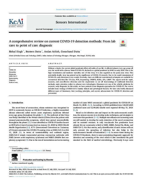 (PDF) A comprehensive review on current COVID-19 detection methods ...