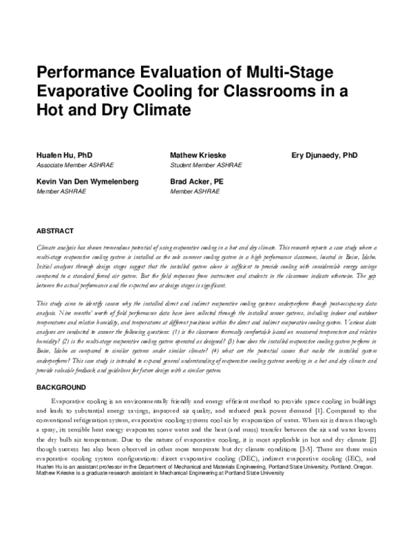 (PDF) Performance Evaluation of Multi-Stage Evaporative Cooling for ...