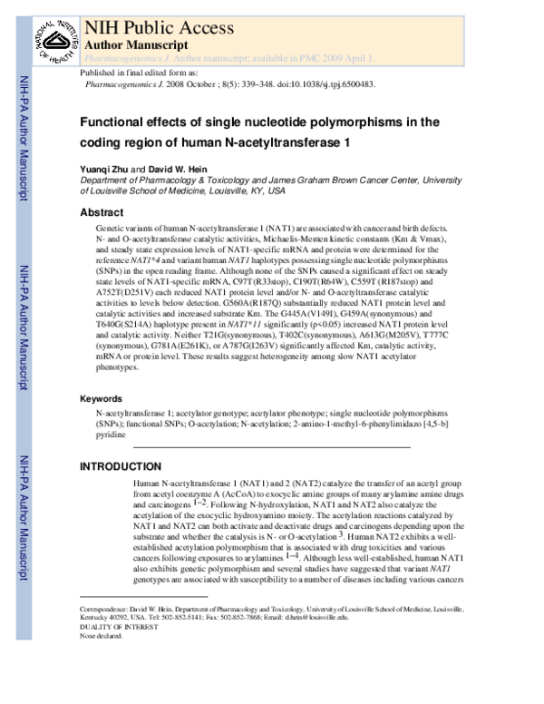 (PDF) Functional effects of single nucleotide polymorphisms in the ...