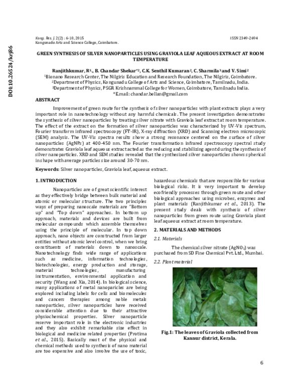 (PDF) Green Synthesis of Silver Nanoparticles Using Graviola Leaf ...