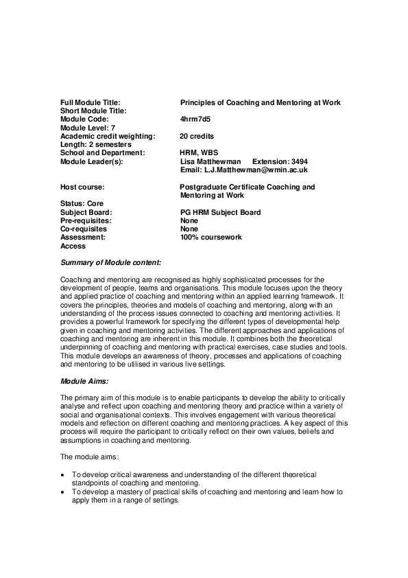 (PDF) Full Module Title: Principles of Coaching and Mentoring at Work ...
