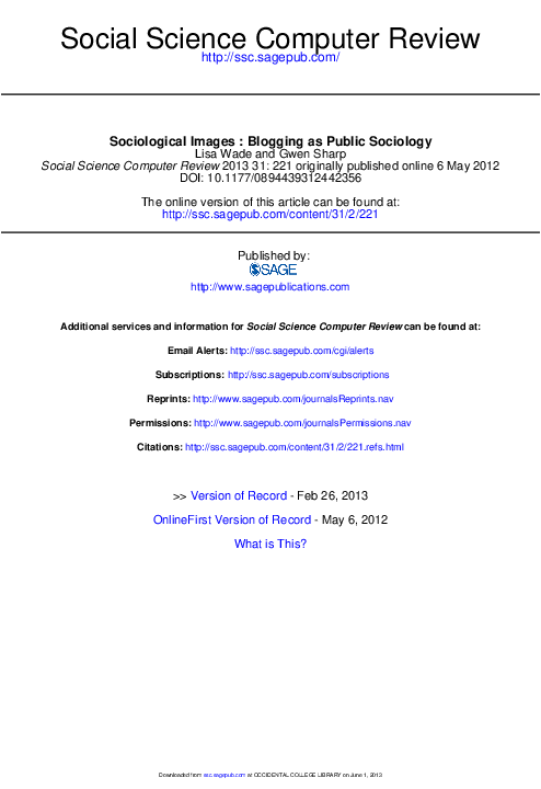 (PDF) Sociological Images: Blogging as Public Sociology
