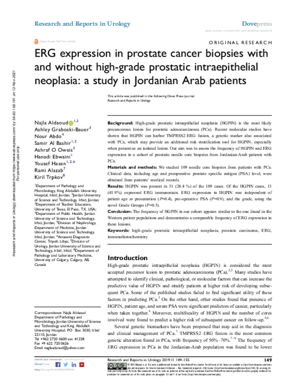(PDF) ERG expression in prostate cancer biopsies with and without high ...
