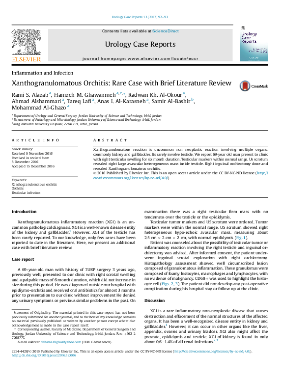 (PDF) Xanthogranulomatous Orchitis Rare Case with Brief Literature