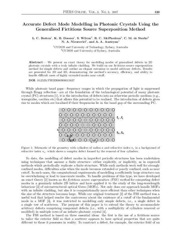 (PDF) Accurate Defect Mode Modelling in Photonic Crystals Using the ...