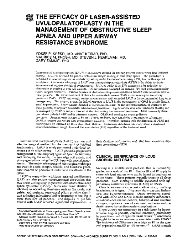 (PDF) The efficacy of laser-assisteduvulopalatoplasty in the management ...