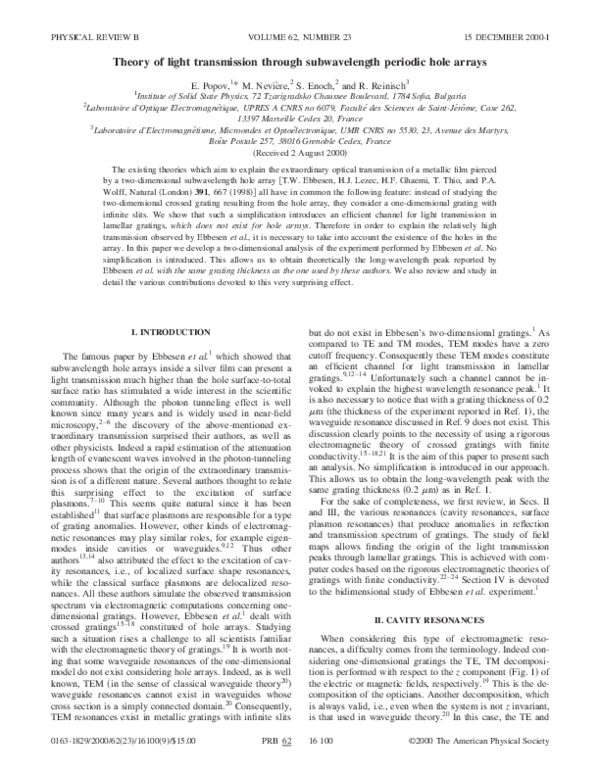 (PDF) Theory of light transmission through subwavelength periodic hole ...