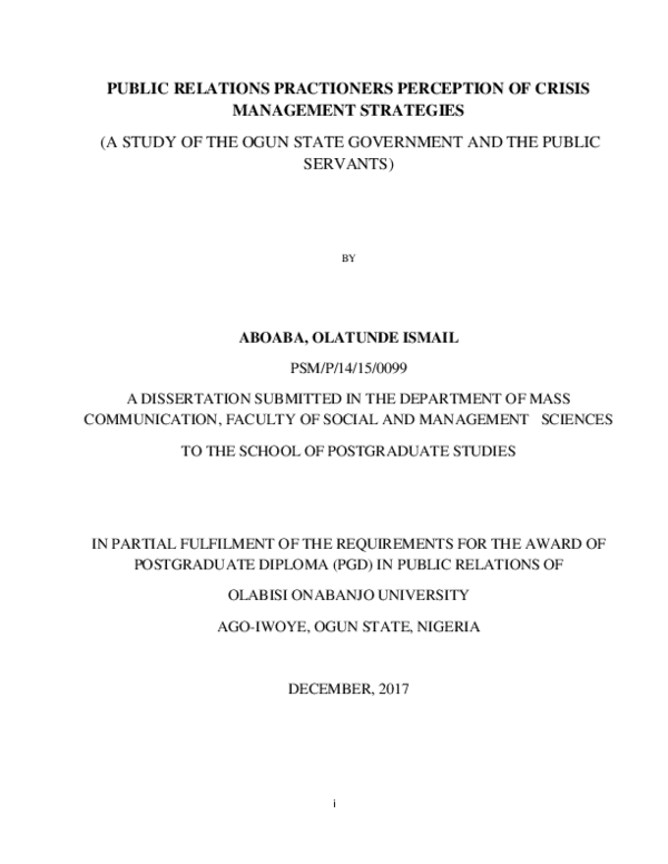(PDF) PUBLIC RELATIONS PRACTIONERS PERCEPTION OF CRISIS MANAGEMENT ...