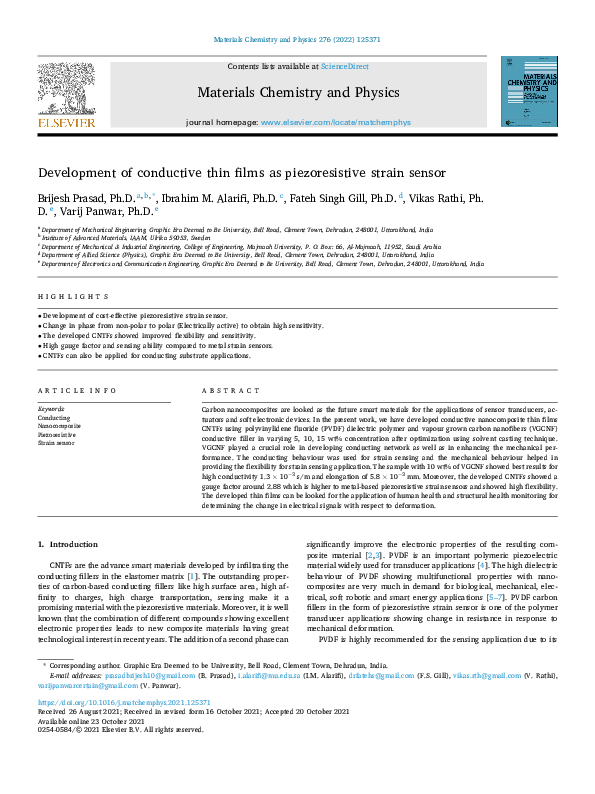 (PDF) Development of conductive thin films as piezoresistive strain sensor