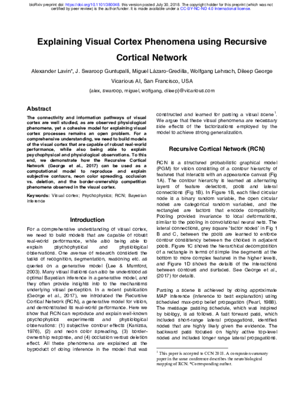 (PDF) Explaining Visual Cortex Phenomena using Recursive Cortical Network