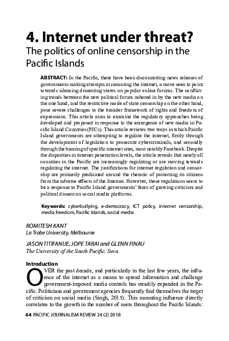 (PDF) Internet under threat?: The politics of online censorship in the ...