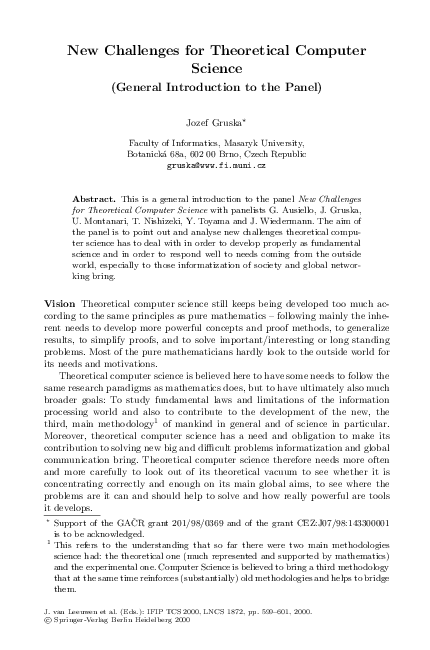 (PDF) New Challenges for Theoretical Computer Science