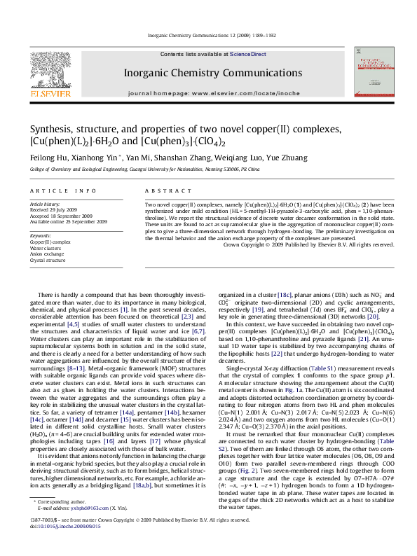 (PDF) Synthesis, structure, and properties of two novel copper (II ...