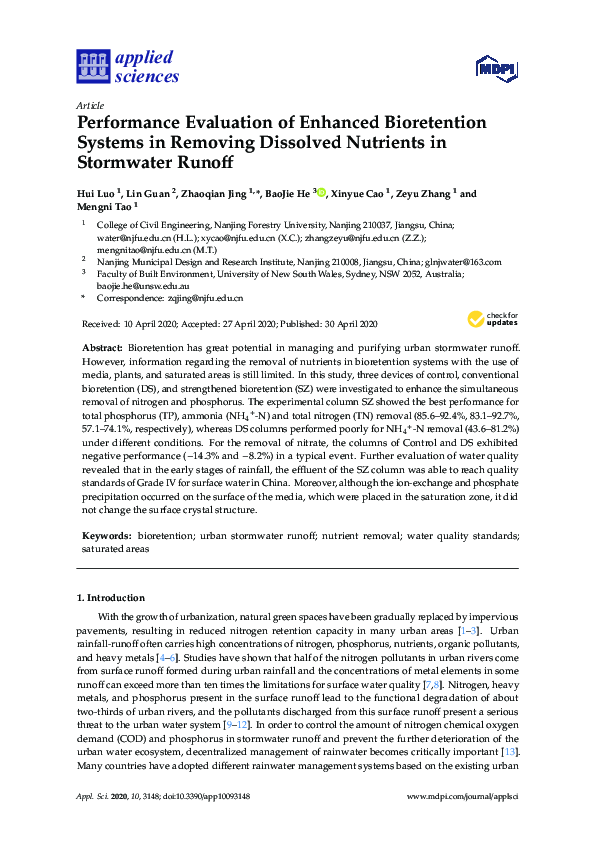 (PDF) Performance Evaluation of Enhanced Bioretention Systems in ...