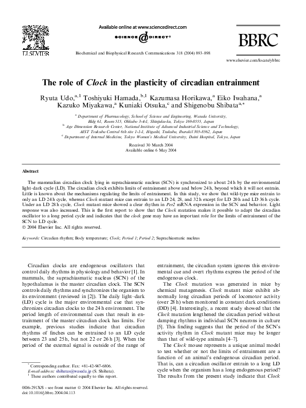 (PDF) The role of Clock in the plasticity of circadian entrainment