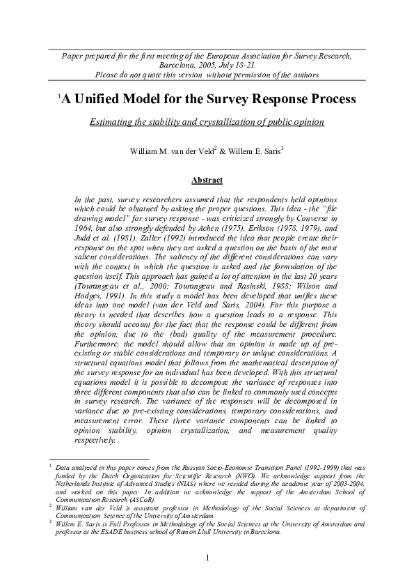 (PDF) A Unified Model for the Survey Response Process Estimating the ...