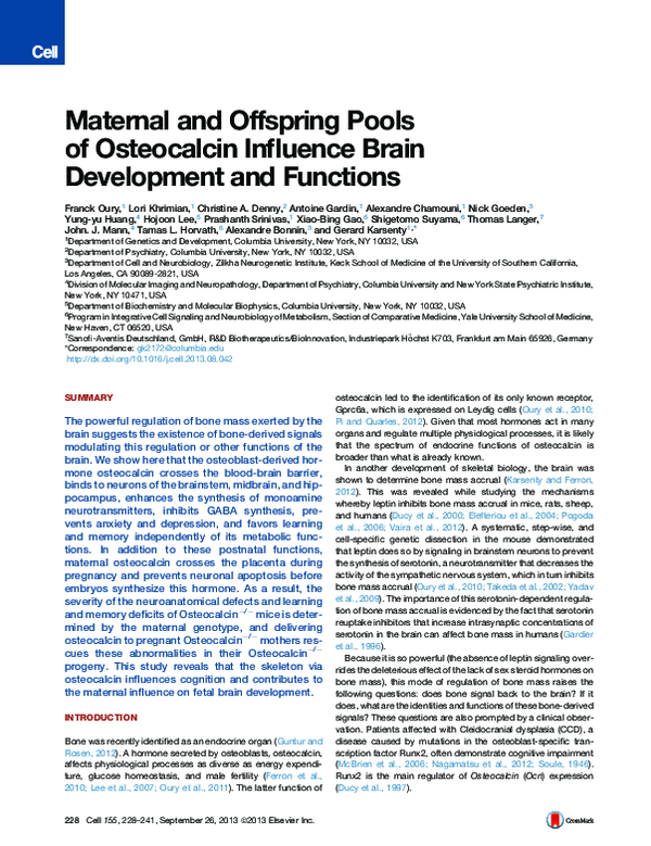 (PDF) Maternal and Offspring Pools of Osteocalcin Influence Brain