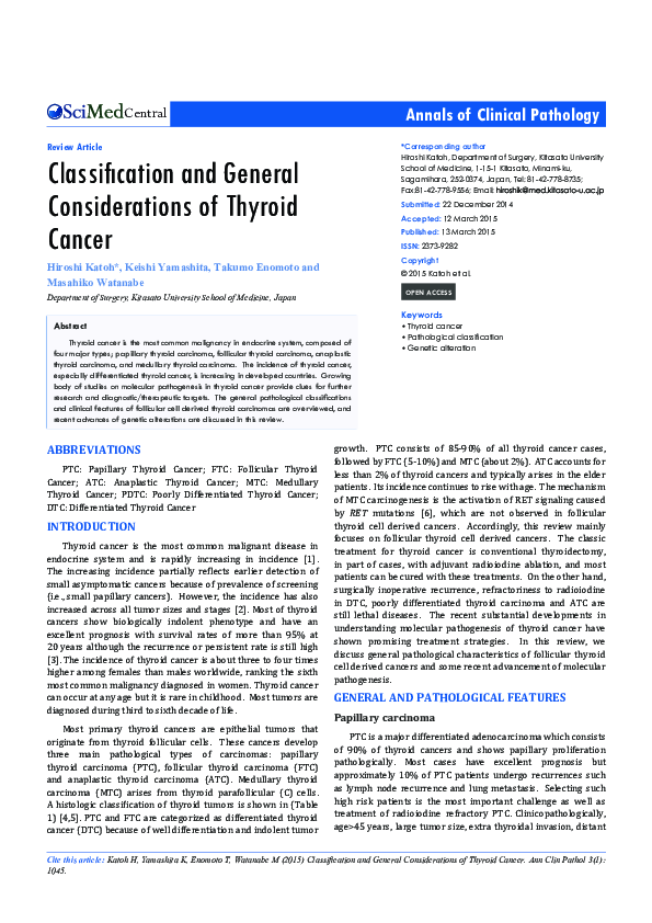 (PDF) Classification and General Considerations of Thyroid Cancer