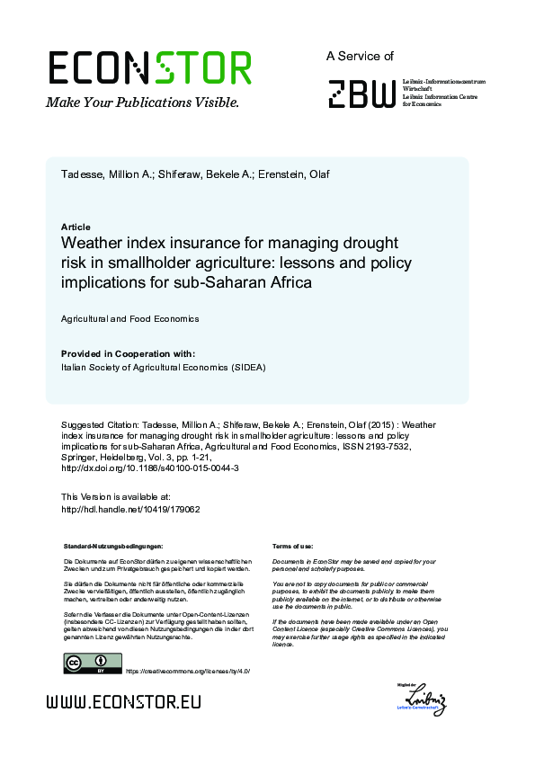 (PDF) Weather index insurance for managing drought risk in smallholder ...
