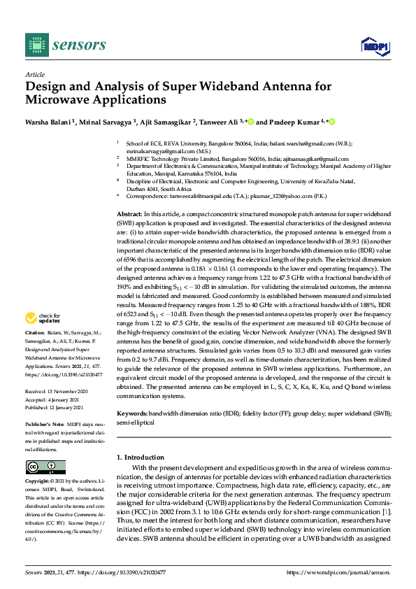 (PDF) Design and Analysis of Super Wideband Antenna for Microwave ...