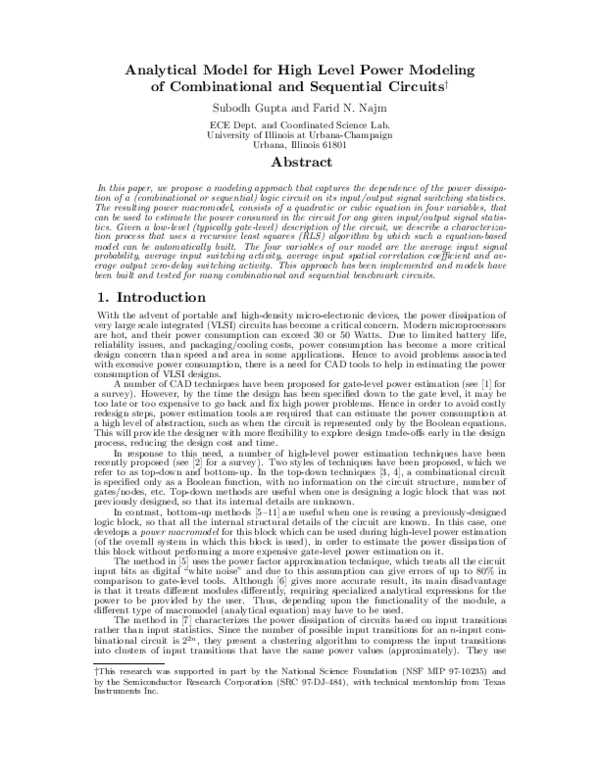 (PDF) Analytical model for high level power modeling of combinational ...