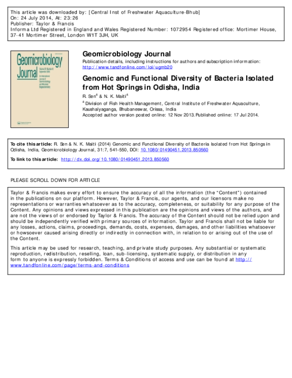 (PDF) Genomic and functional diversity of bacteria isolated from hot ...