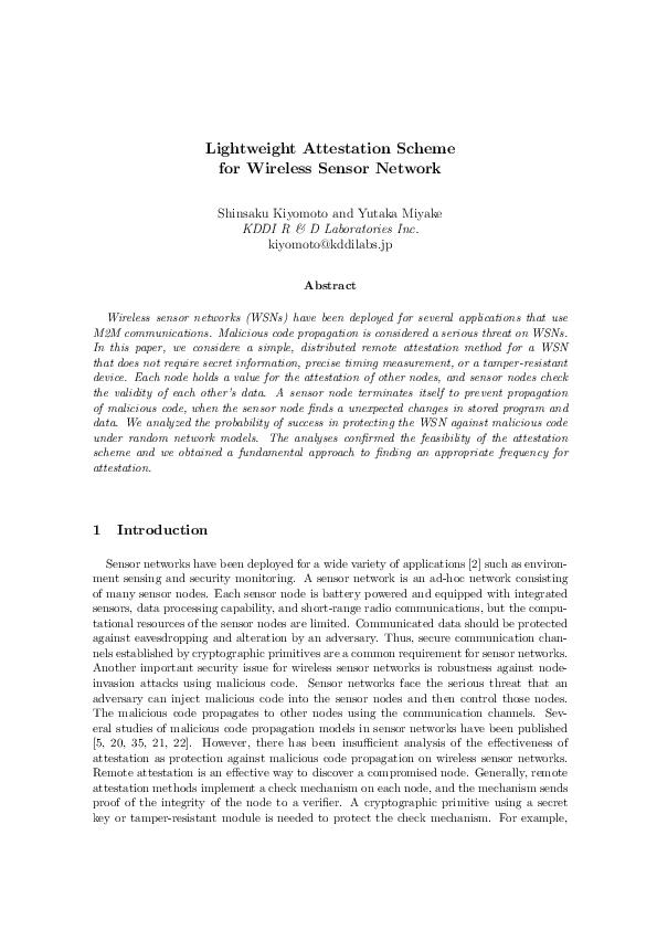 (PDF) Lightweight Attestation Scheme for Wireless Sensor Network