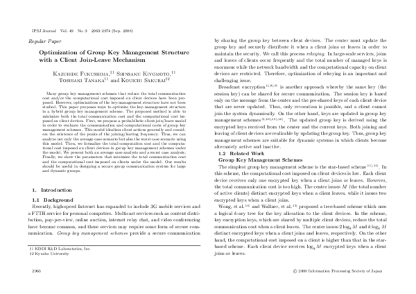 (PDF) Optimization of Group Key Management Structure with a Client Join ...