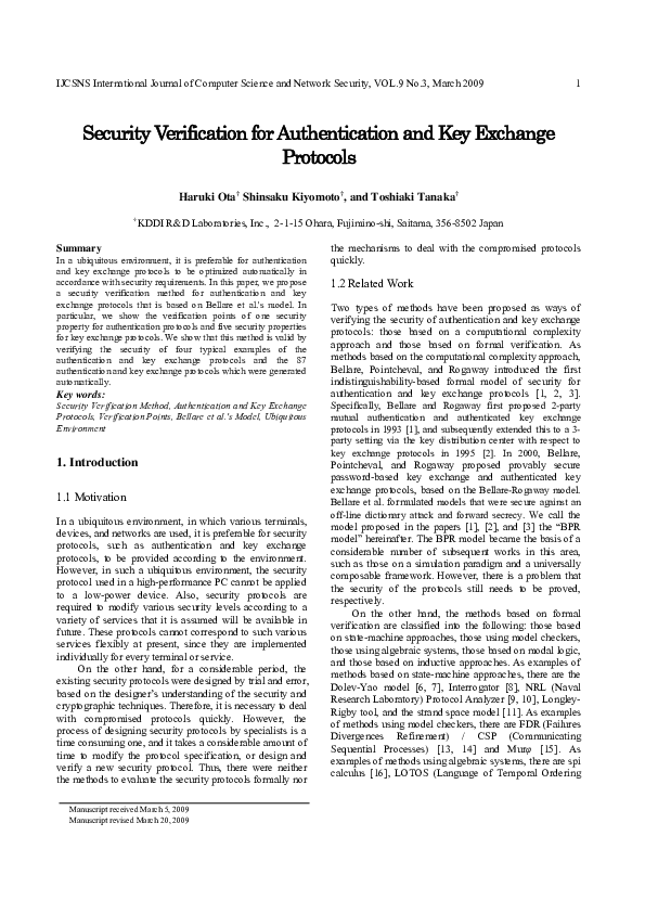 (PDF) Security Verification for Authentication and Key Exchange ...