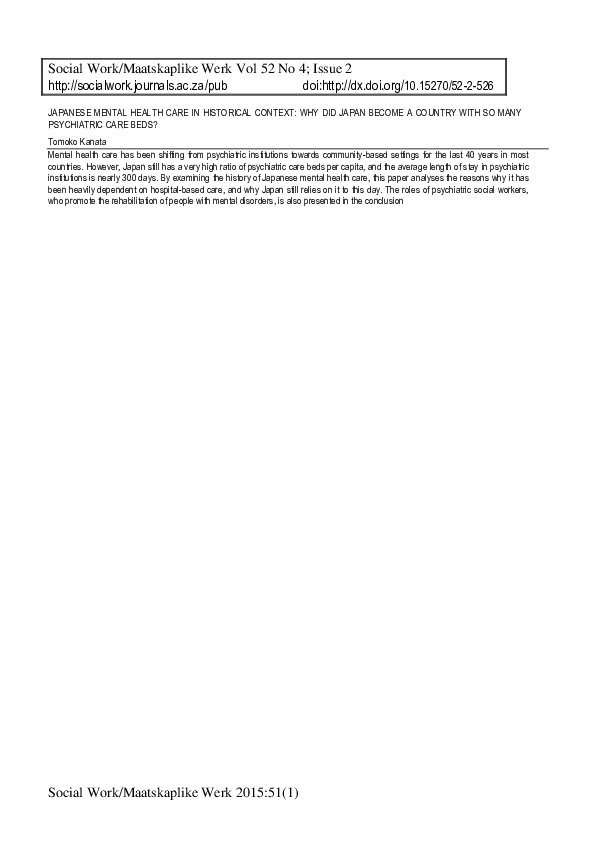 (PDF) Japanese Mental Health Care in Historical Context: Why Did Japan ...
