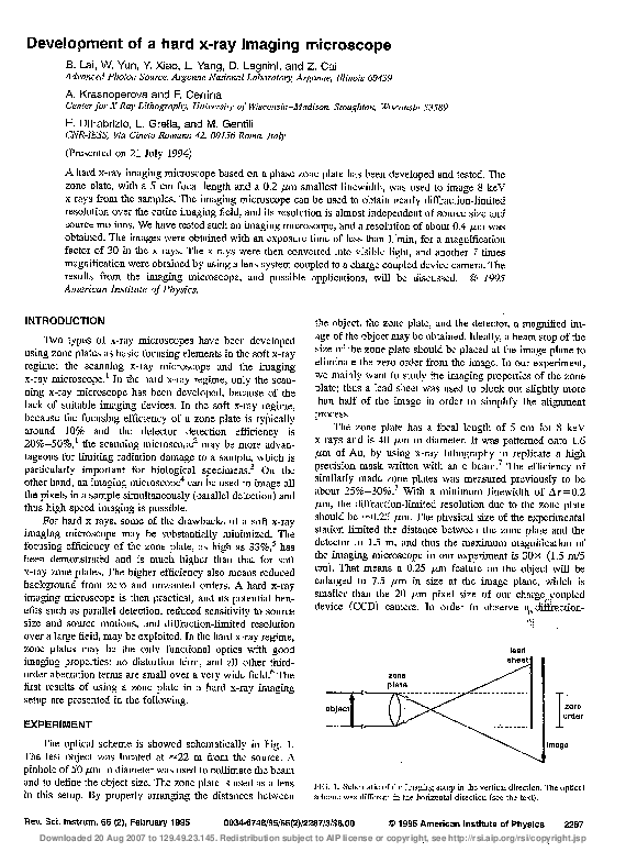 (PDF) Development of a hard x-ray imaging microscope