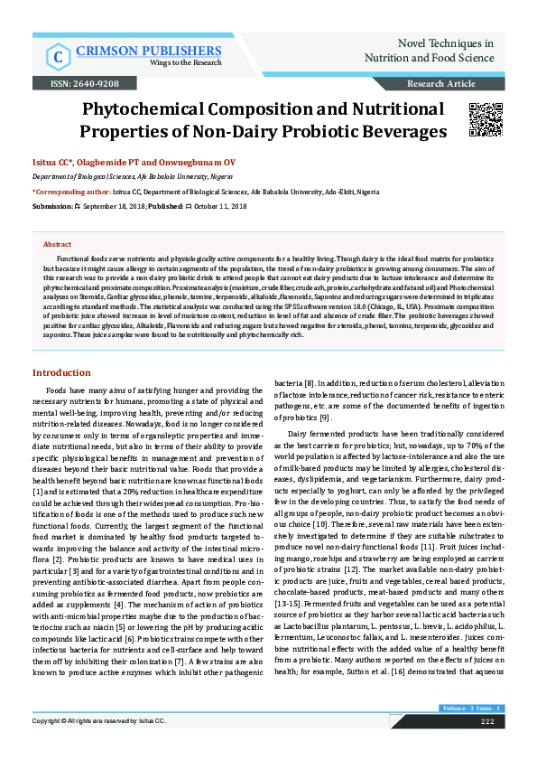 (PDF) Phytochemical Composition and Nutritional Properties of Non-Dairy ...