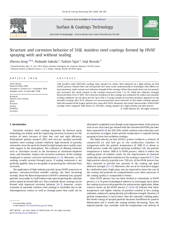 (PDF) Structure and corrosion behavior of 316L stainless steel coatings ...