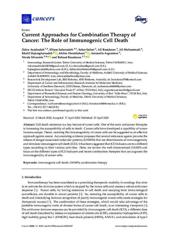 (PDF) Current Approaches for Combination Therapy of Cancer: The Role of ...