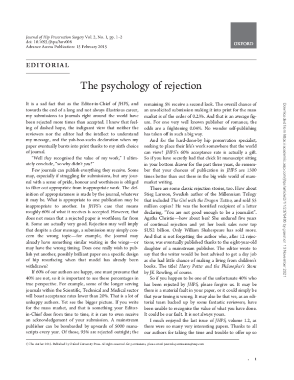 (PDF) The psychology of rejection