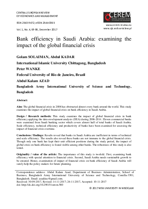 (PDF) Examining the Impact of Global Financial Crisis in Bank ...
