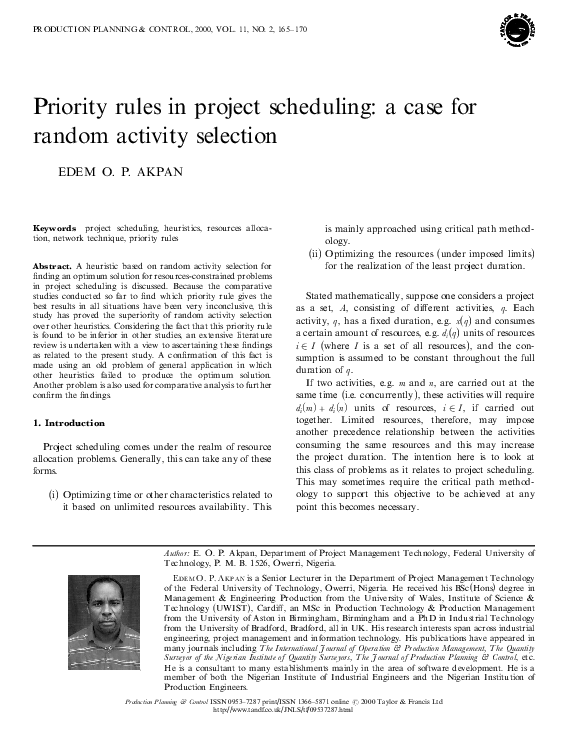 (PDF) Priority rules in project scheduling: A case for random activity ...