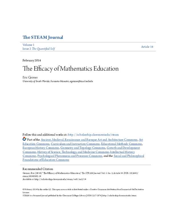 (PDF) The Efficacy of Mathematics Education