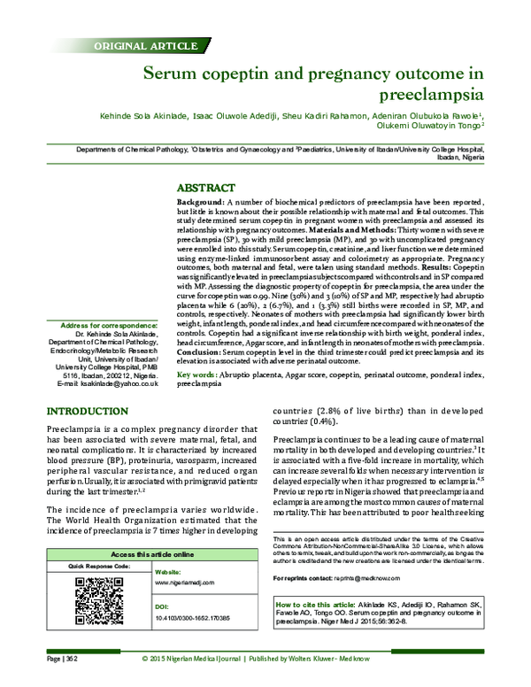 (PDF) Serum copeptin and pregnancy outcome in preeclampsia