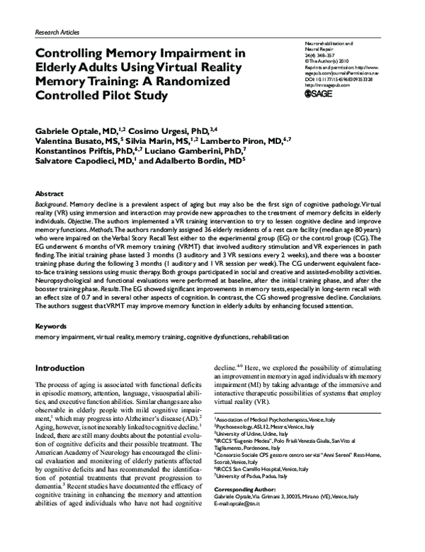 (PDF) Virtual reality video game improves highfidelity memory in older
