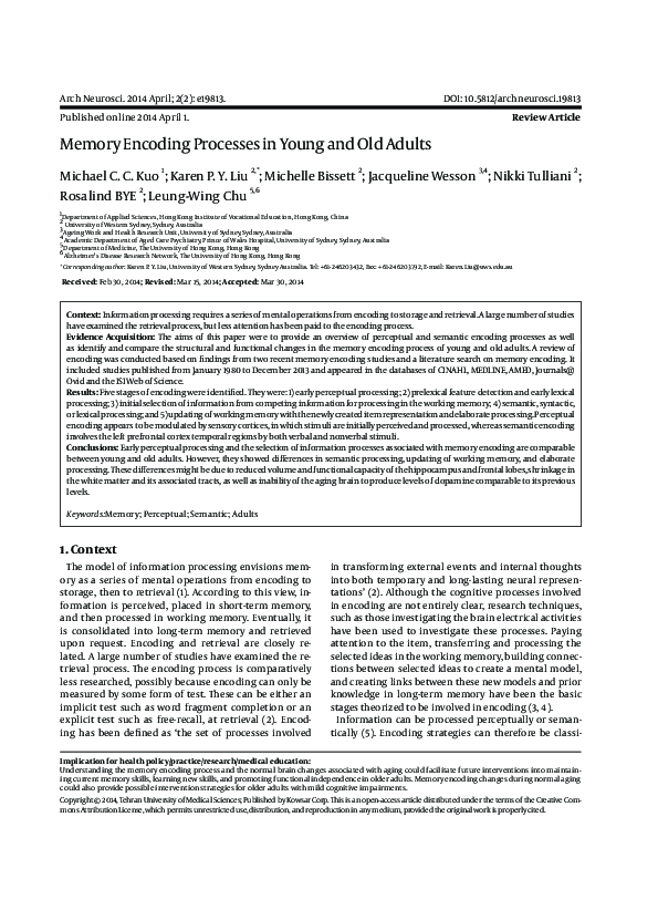 (PDF) Memory Encoding Processes in Young and Old Adults
