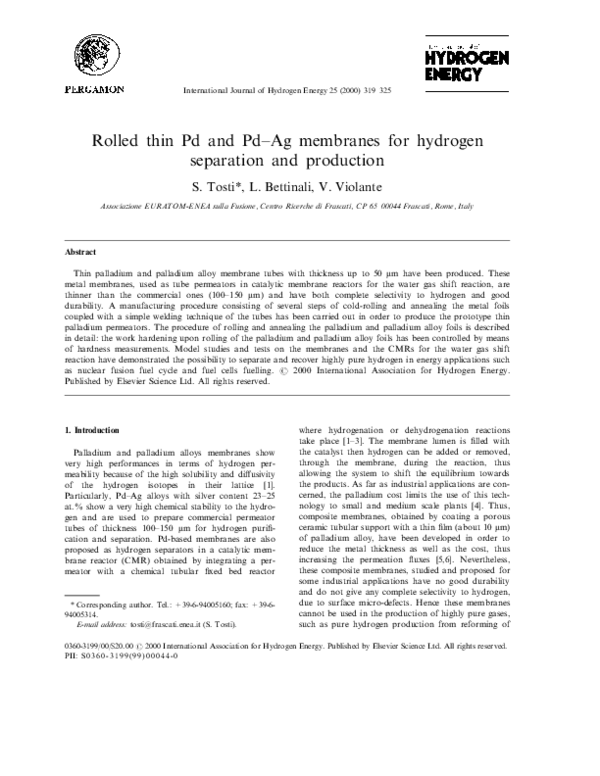 (PDF) Rolled thin Pd and Pd–Ag membranes for hydrogen separation and ...