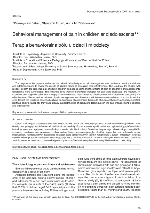 (PDF) Behavioral management of pain in children and adolescents