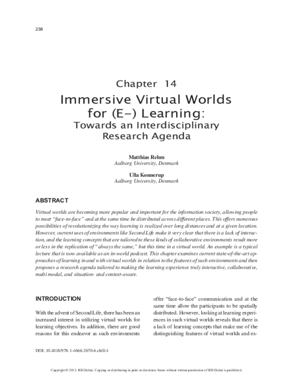 (PDF) Immersive Virtual Worlds for (E-) Learning