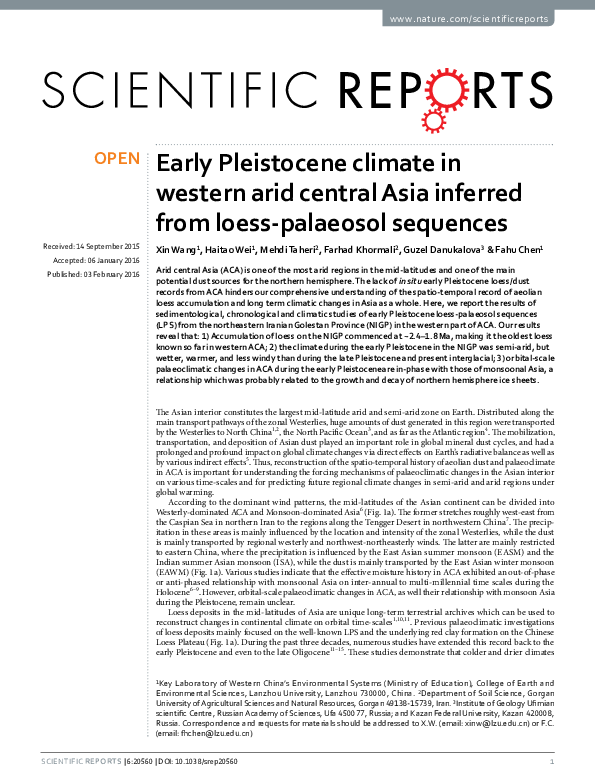 (PDF) Early Pleistocene climate in western arid central Asia inferred ...