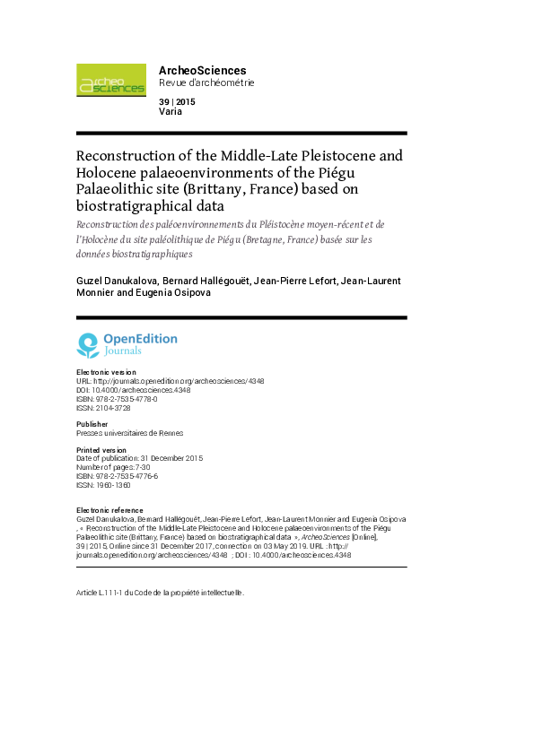 (PDF) Reconstruction of the Middle-Late Pleistocene and Holocene ...