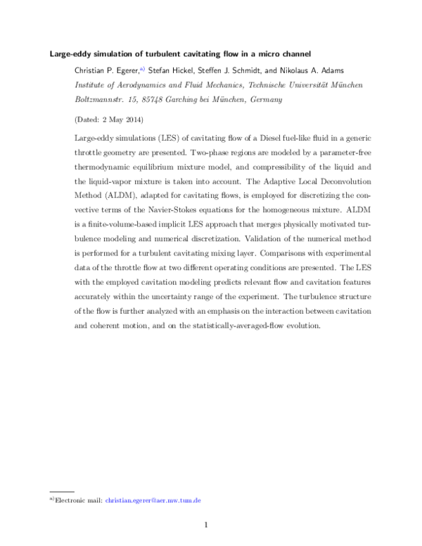 (PDF) Large-eddy simulation of turbulent cavitating flow in a micro channel