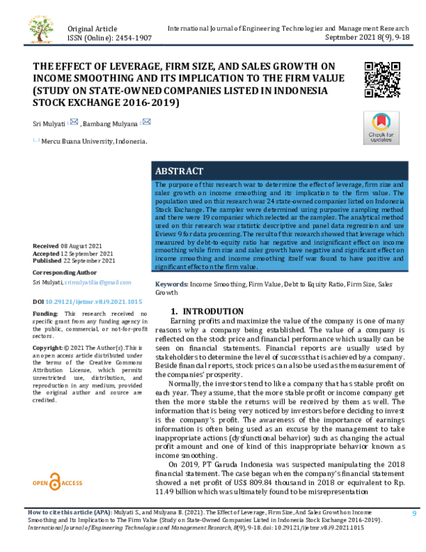 (PDF) THE EFFECT OF LEVERAGE, FIRM SIZE, AND SALES GROWTH ON INCOME ...